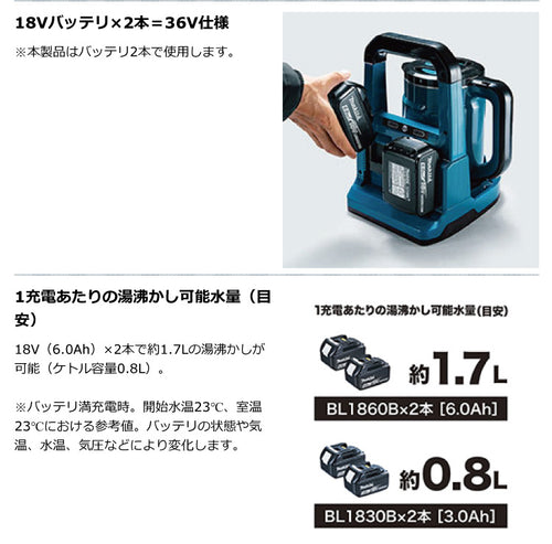 マキタ 充電式ケトル(白)【KT360DZW】本体のみ バッテリ・充電器別売 — PLOW(プラウ)